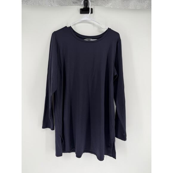 Eileen Fisher Tops - Eileen Fisher Womens Blue Long-Sleeve Crewneck Jersey Tunic Side Slit Size Large